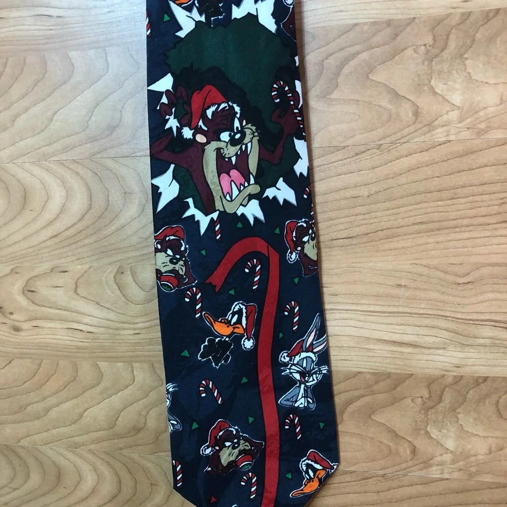Vintage Looney Tunes Mania 1993 Holiday Tie with Candy Canes with Charac…